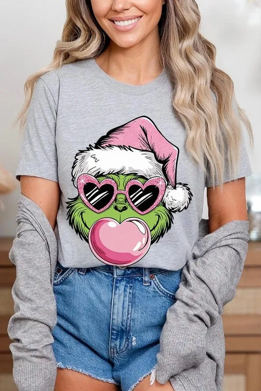 Pink Blowing Bubble Grinch Graphic Tee