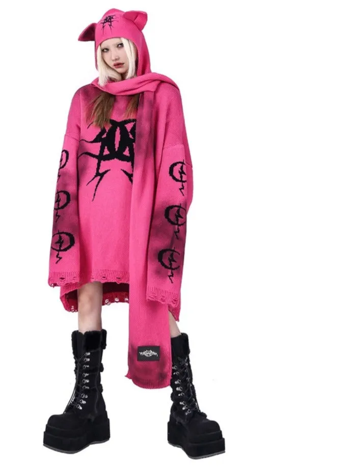 PINKSPINK Occult Symbol Oversized Sweater - Pink/Black