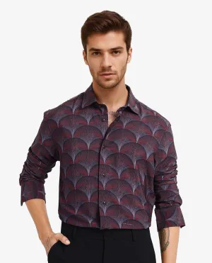 Rare Rabbit Men Lizan Maroon Viscose Nylon Fabric Full Sleeve Regular Fit Abstract Print Shirt