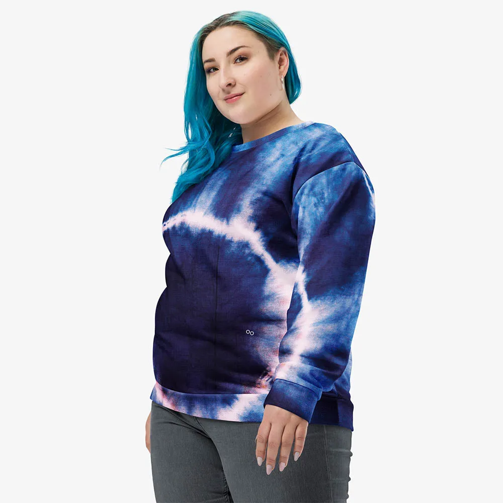 Recycled Printed Sweatshirt "Tie Dye Stripe" Blue/Magenta