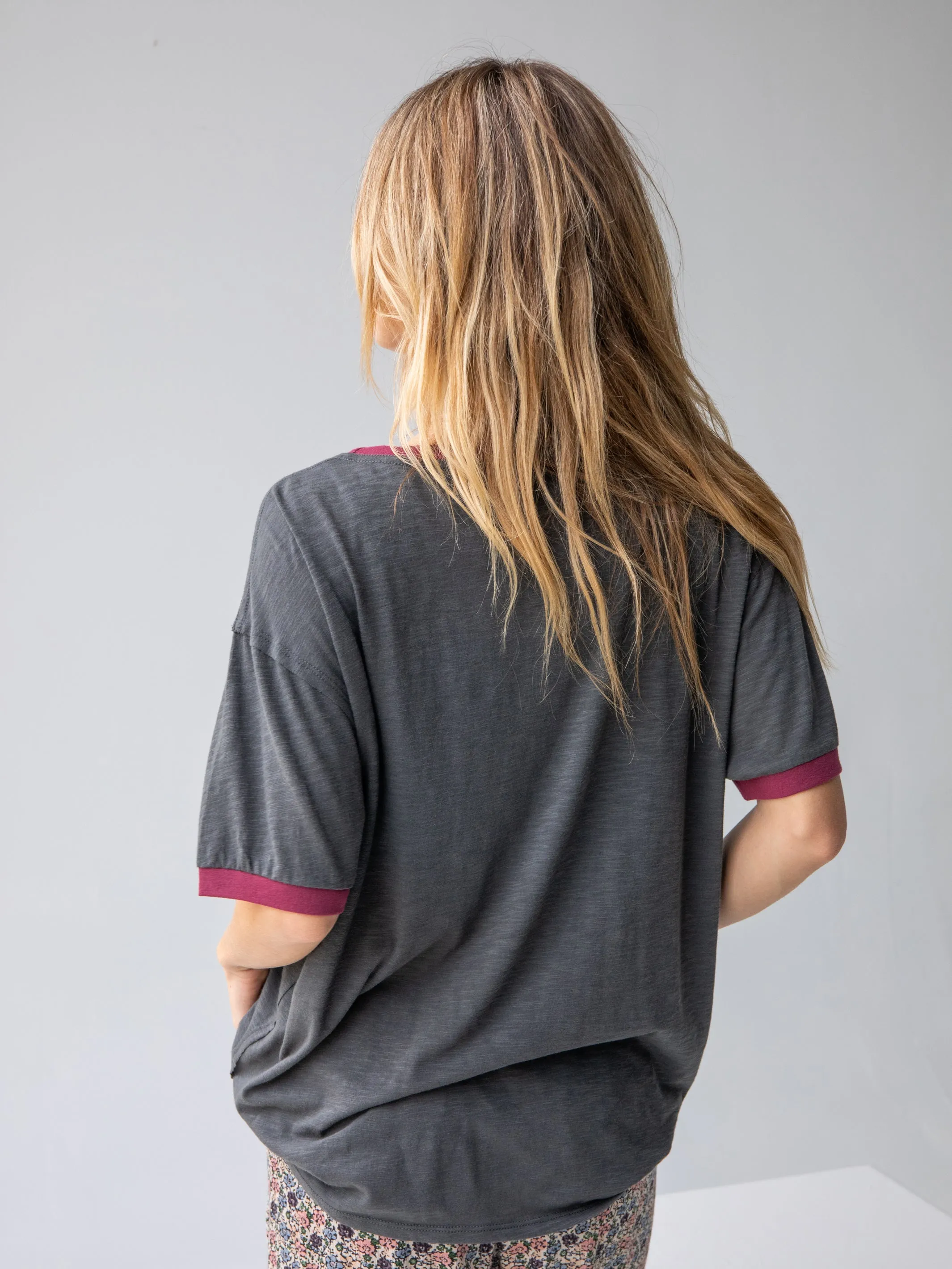 Ringer Oversized Tee Shirt - Let's Just Go