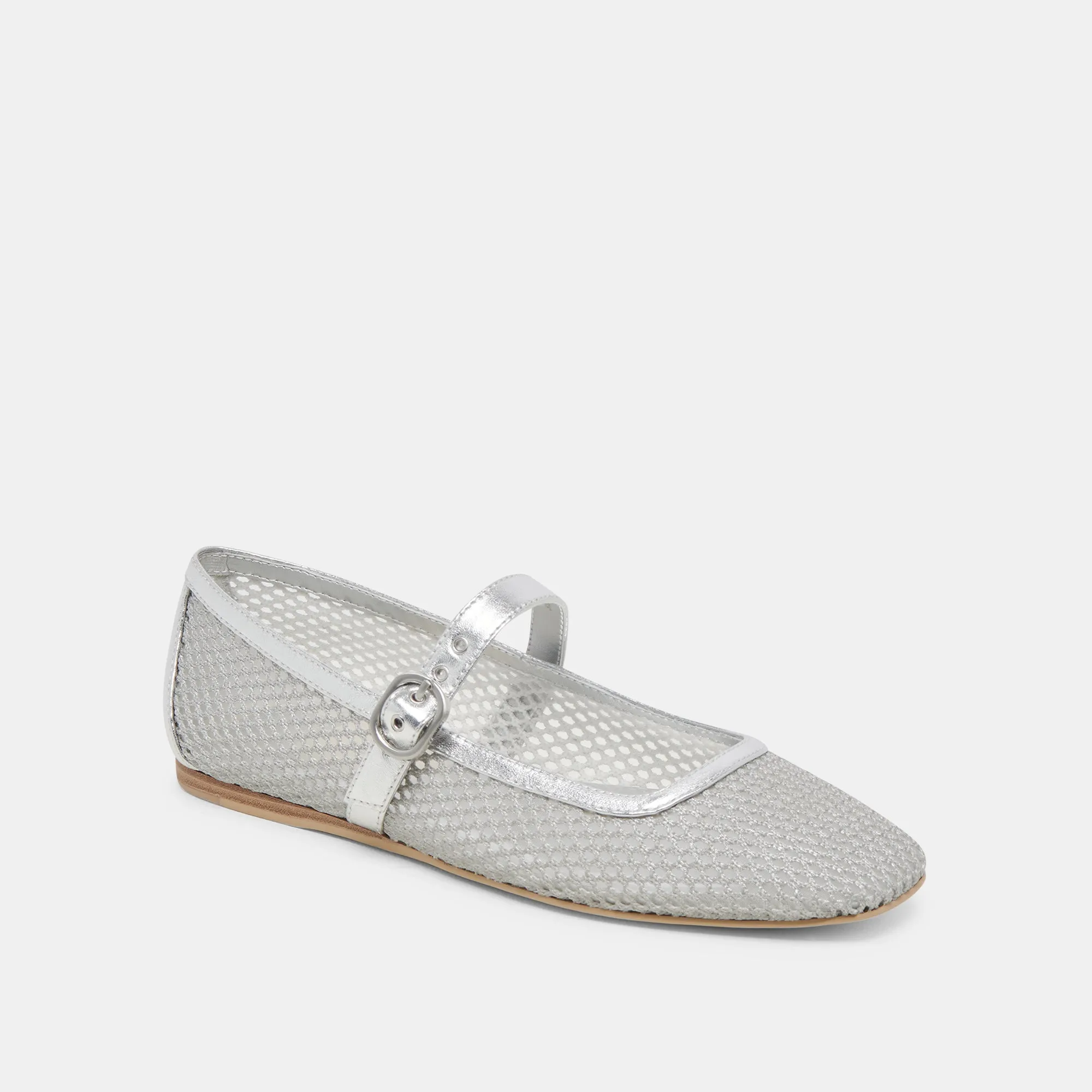 RODNI MESH BALLET FLATS SILVER WOVEN MESH