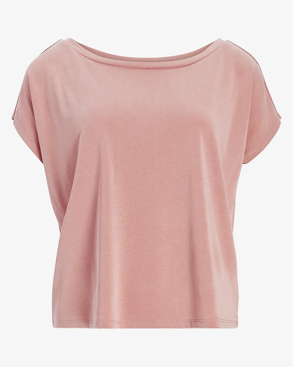 Silky Sueded Jersey Relaxed Bateau Neck Tee in Rose