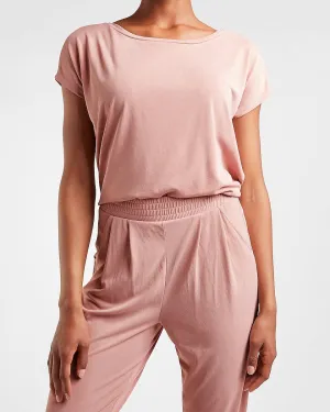 Silky Sueded Jersey Relaxed Bateau Neck Tee in Rose