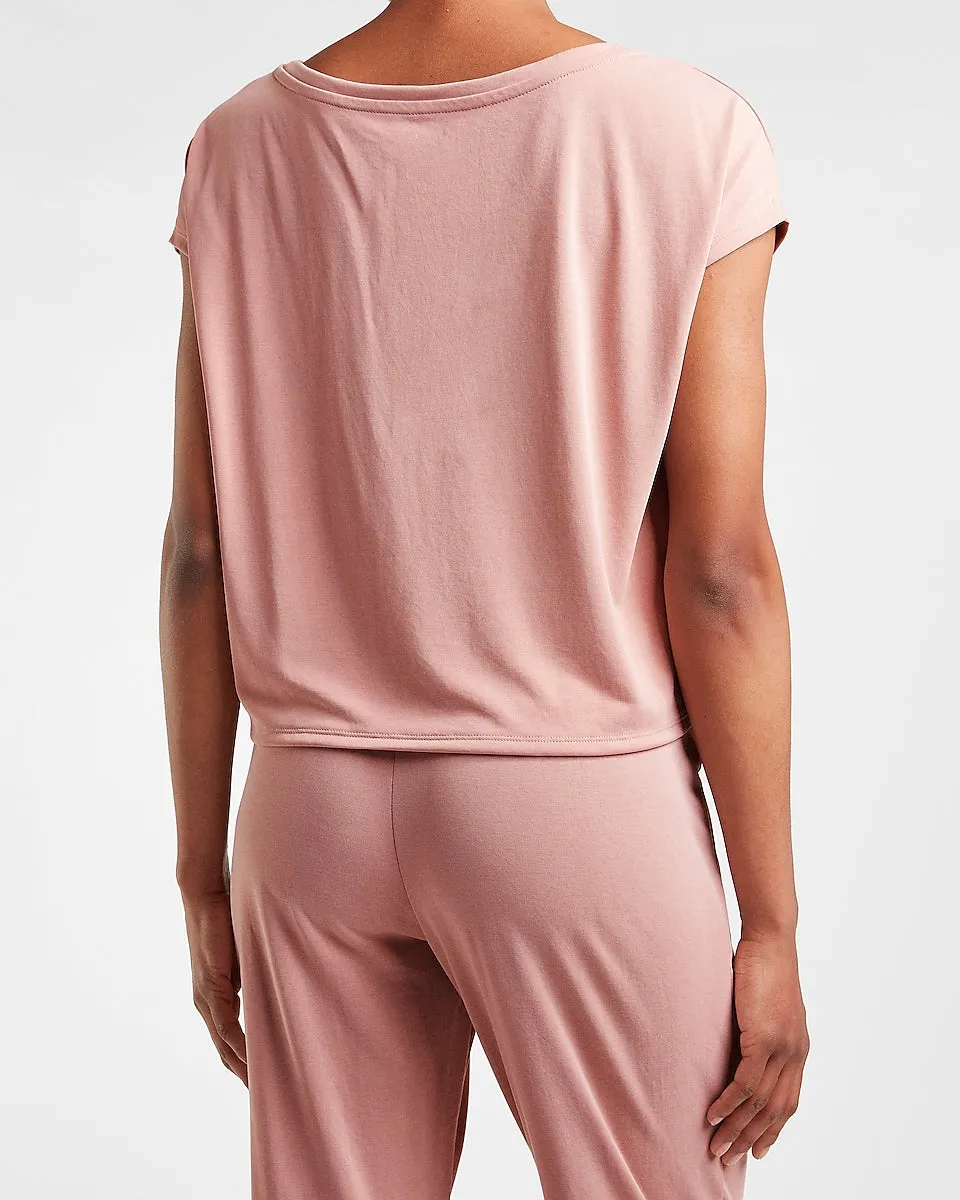 Silky Sueded Jersey Relaxed Bateau Neck Tee in Rose