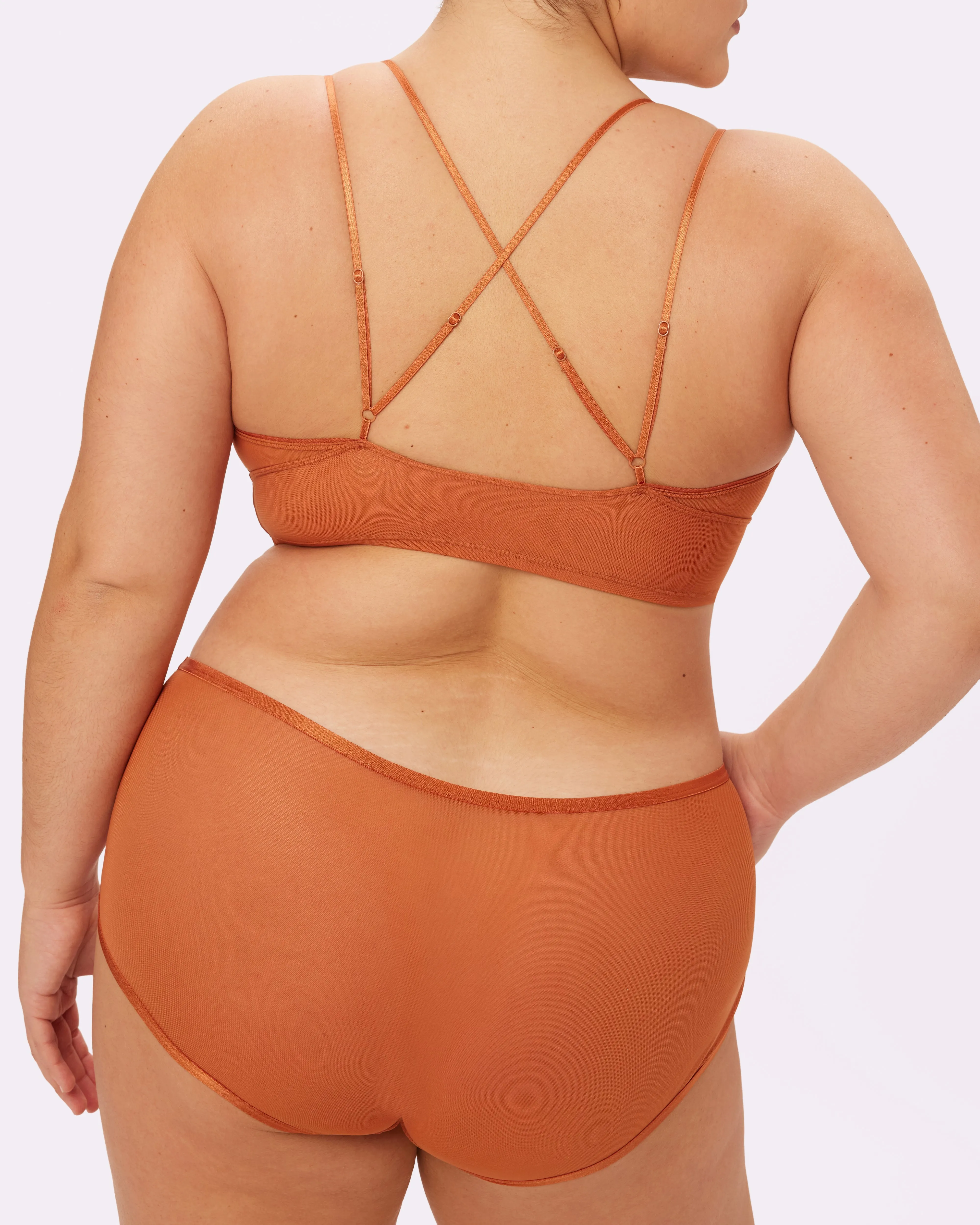 Strappy Longline Bralette | Silky Mesh | Archive (Butterscotch)