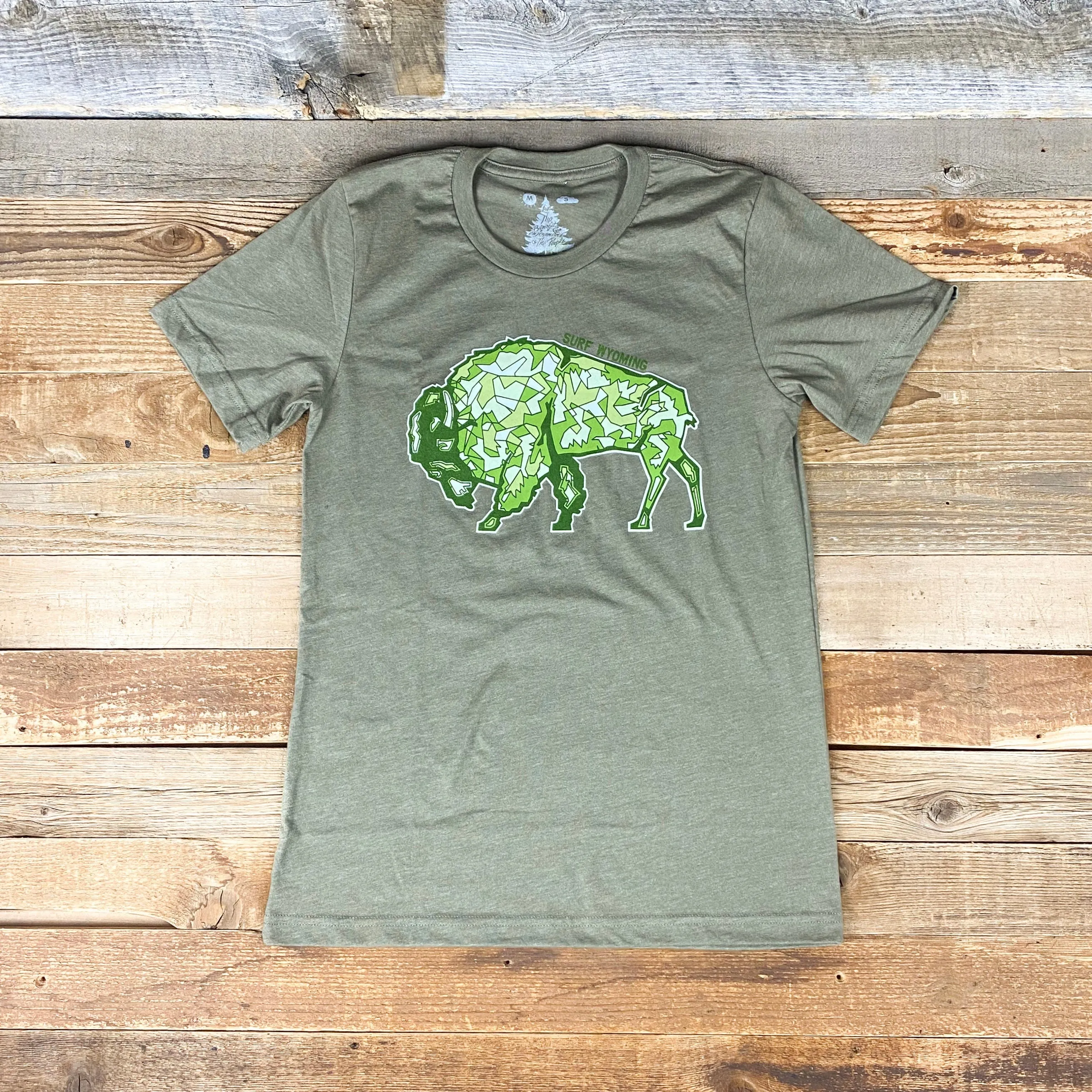 Unisex Surf Wyoming® Gee'ode Logo Bison Tee - Heather Olive