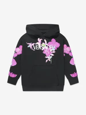 Versace Girls Logo Print Orchid Hoodie in Black