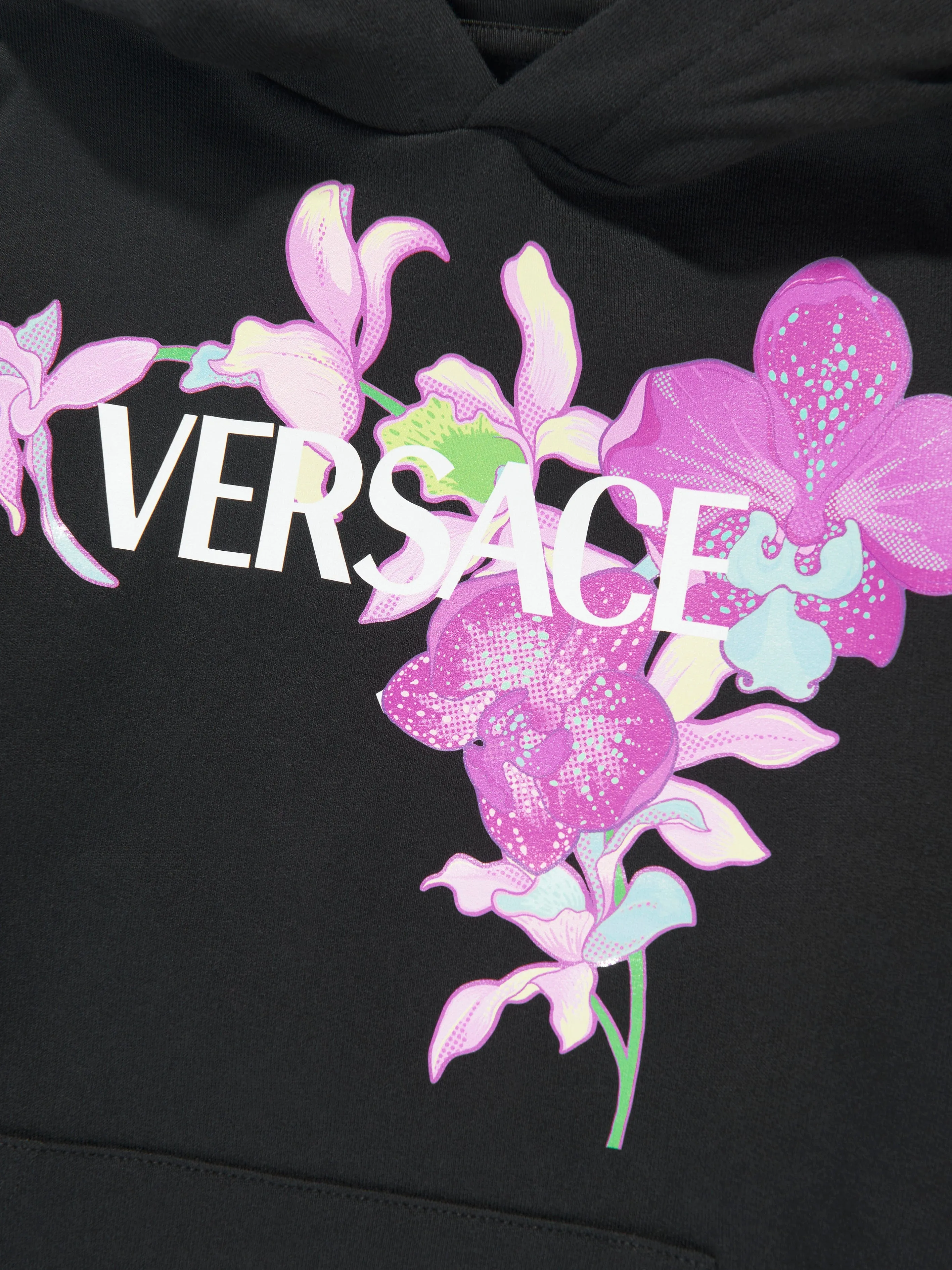 Versace Girls Logo Print Orchid Hoodie in Black