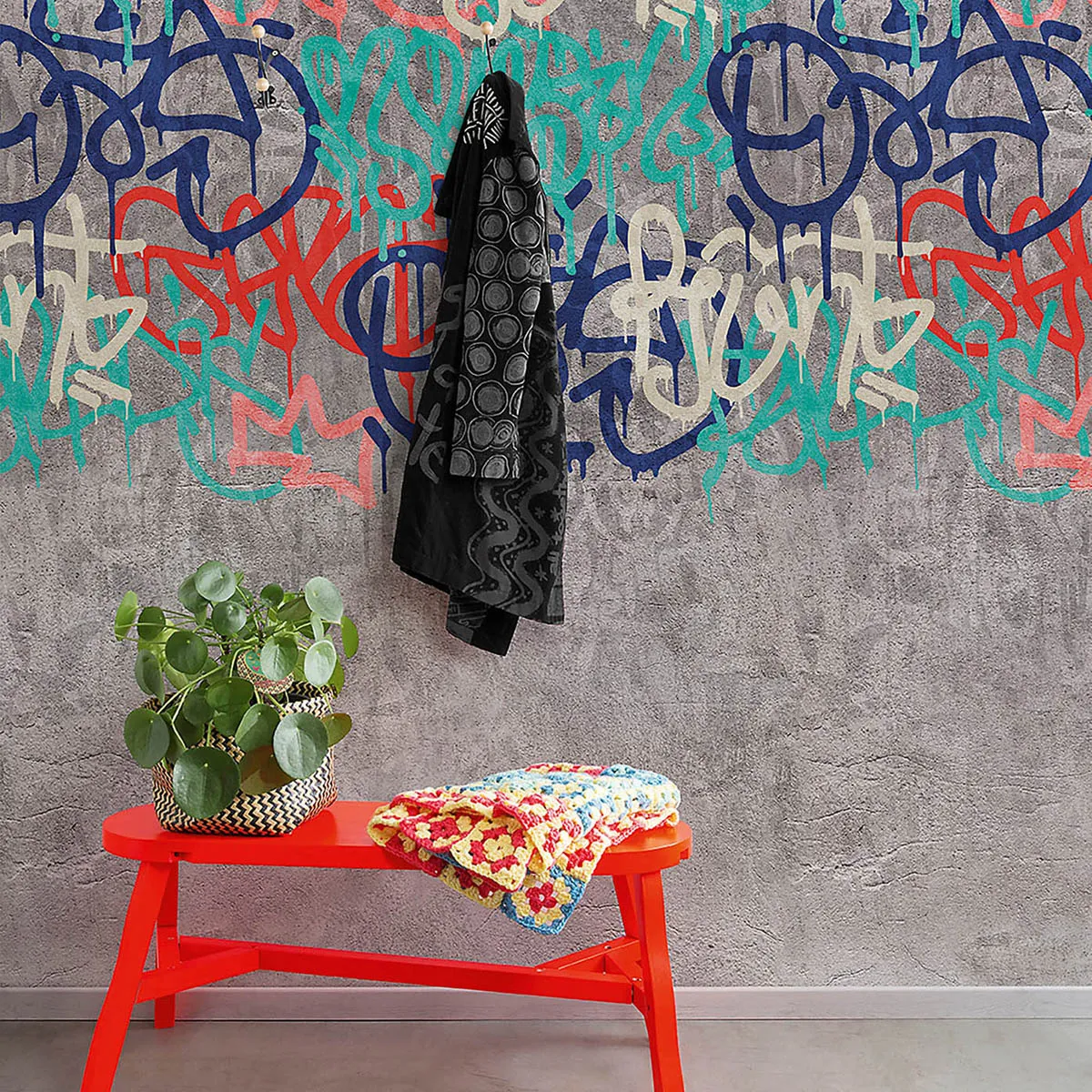 Wallpaper Mural Matt Grey Grafitti Concrete Effect Removable Washable	4.45m²