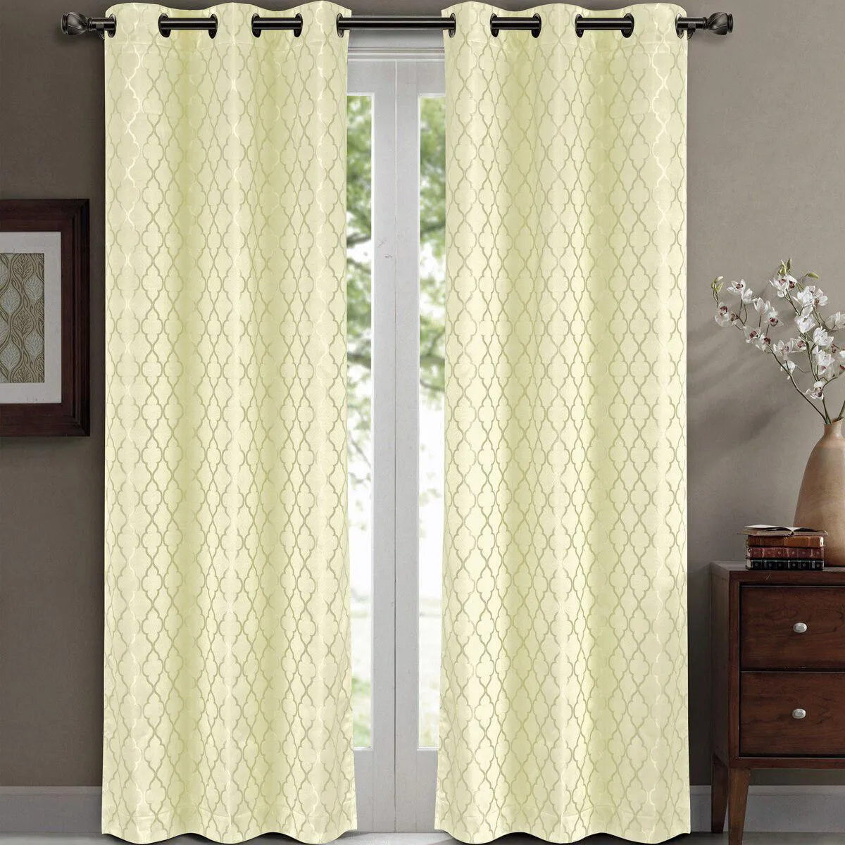 Willow Geometric Jacquard Thermal-Insulated Blackout Curtain Panels (Set of 2)