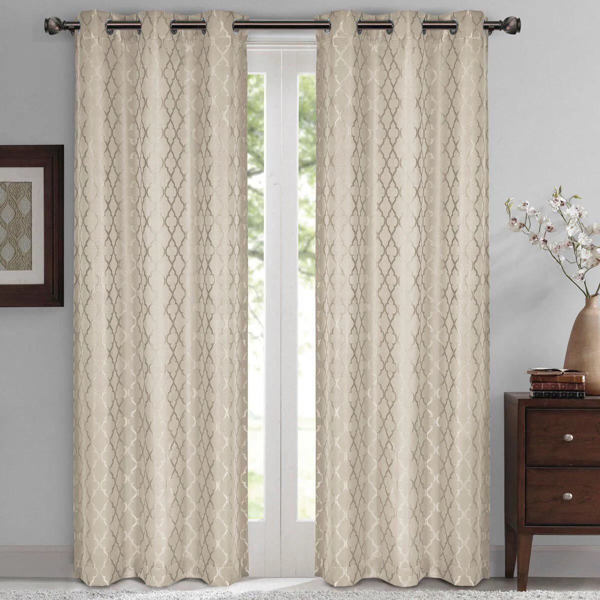 Willow Geometric Jacquard Thermal-Insulated Blackout Curtain Panels (Set of 2)