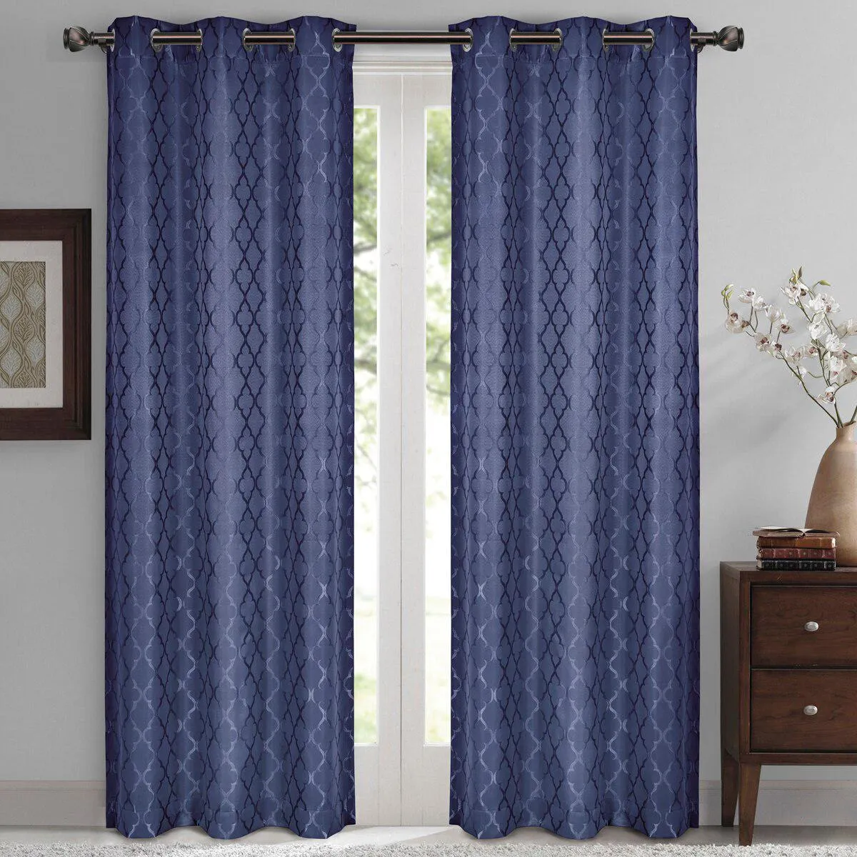 Willow Geometric Jacquard Thermal-Insulated Blackout Curtain Panels (Set of 2)