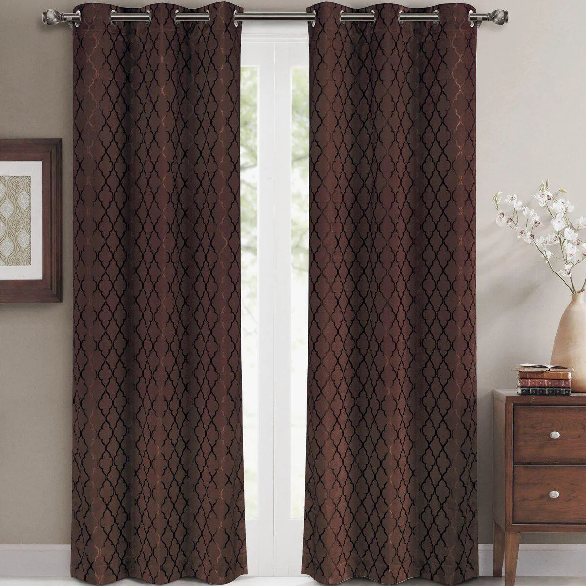 Willow Geometric Jacquard Thermal-Insulated Blackout Curtain Panels (Set of 2)