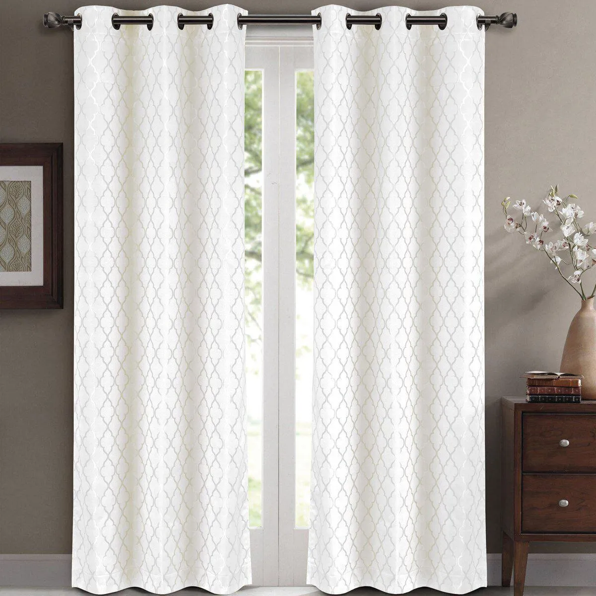 Willow Geometric Jacquard Thermal-Insulated Blackout Curtain Panels (Set of 2)