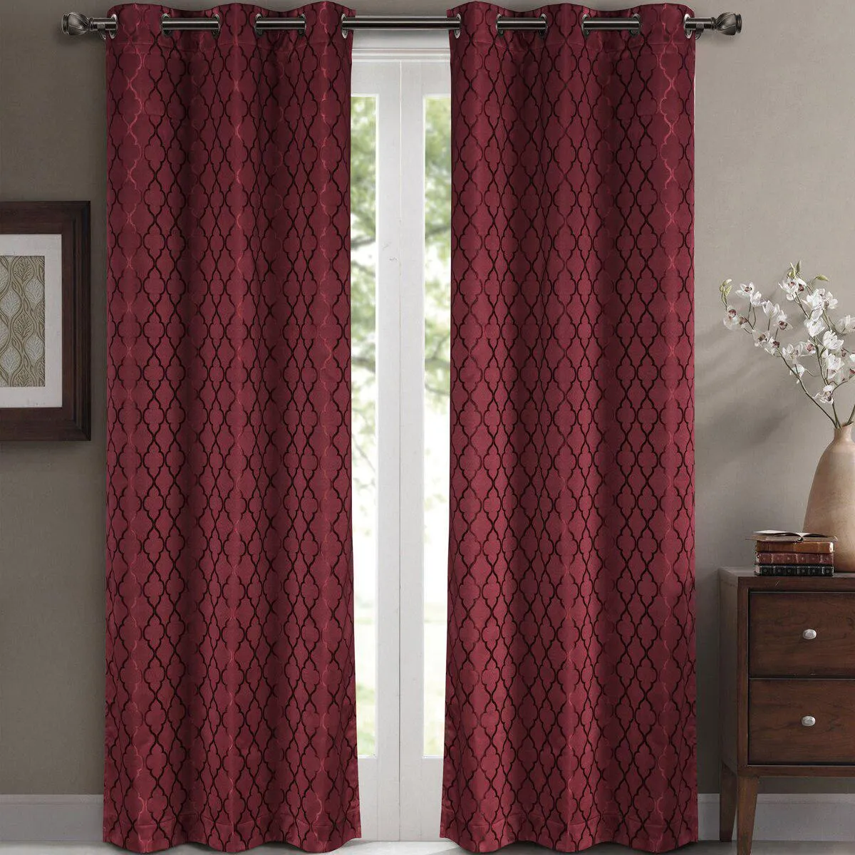 Willow Geometric Jacquard Thermal-Insulated Blackout Curtain Panels (Set of 2)