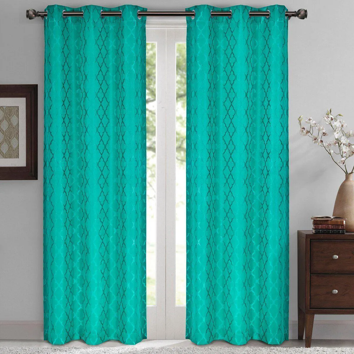 Willow Geometric Jacquard Thermal-Insulated Blackout Curtain Panels (Set of 2)