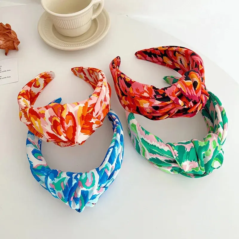 Women's Bright Colored Wide Tiedye Knot Decor Headband