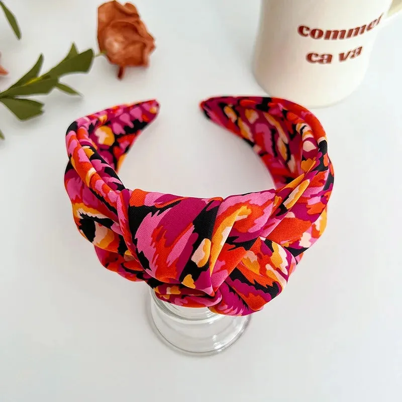 Women's Bright Colored Wide Tiedye Knot Decor Headband