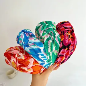 Women's Bright Colored Wide Tiedye Knot Decor Headband