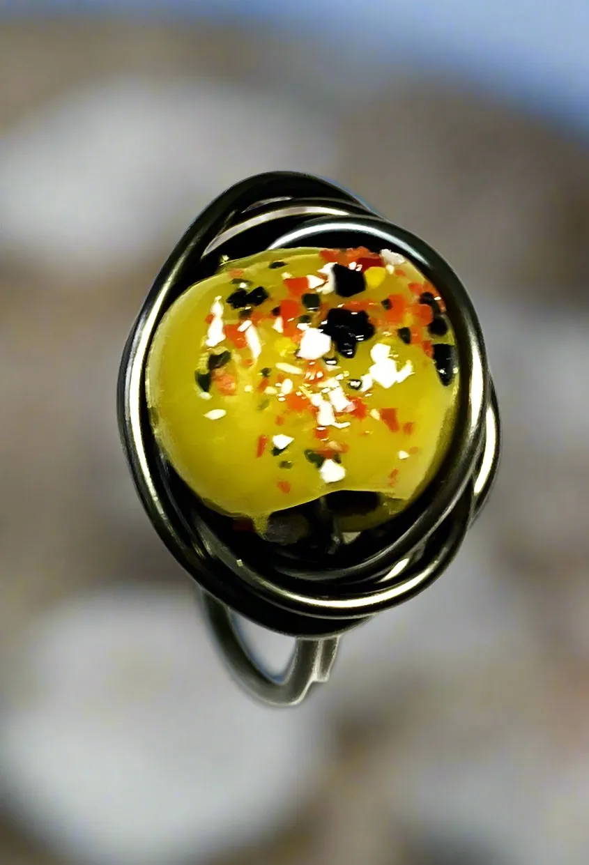 Yellow Abstract Design Bead Ring