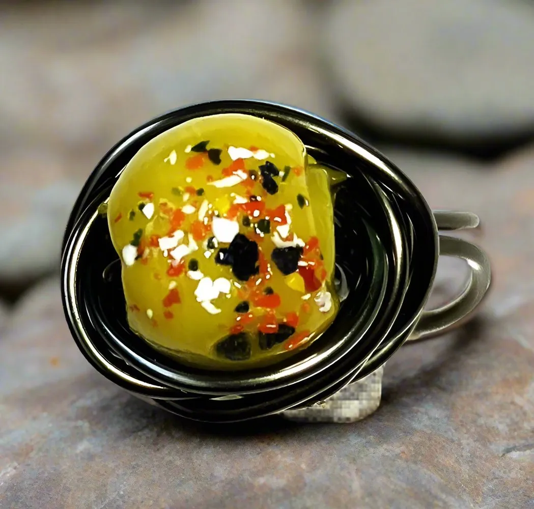 Yellow Abstract Design Bead Ring